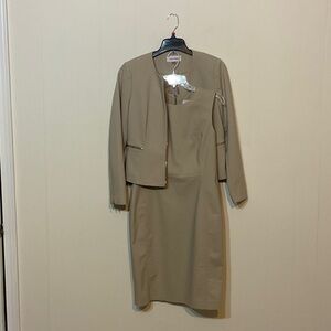 Calvin Klein Beige Suit Dress and Jacket Ensemble